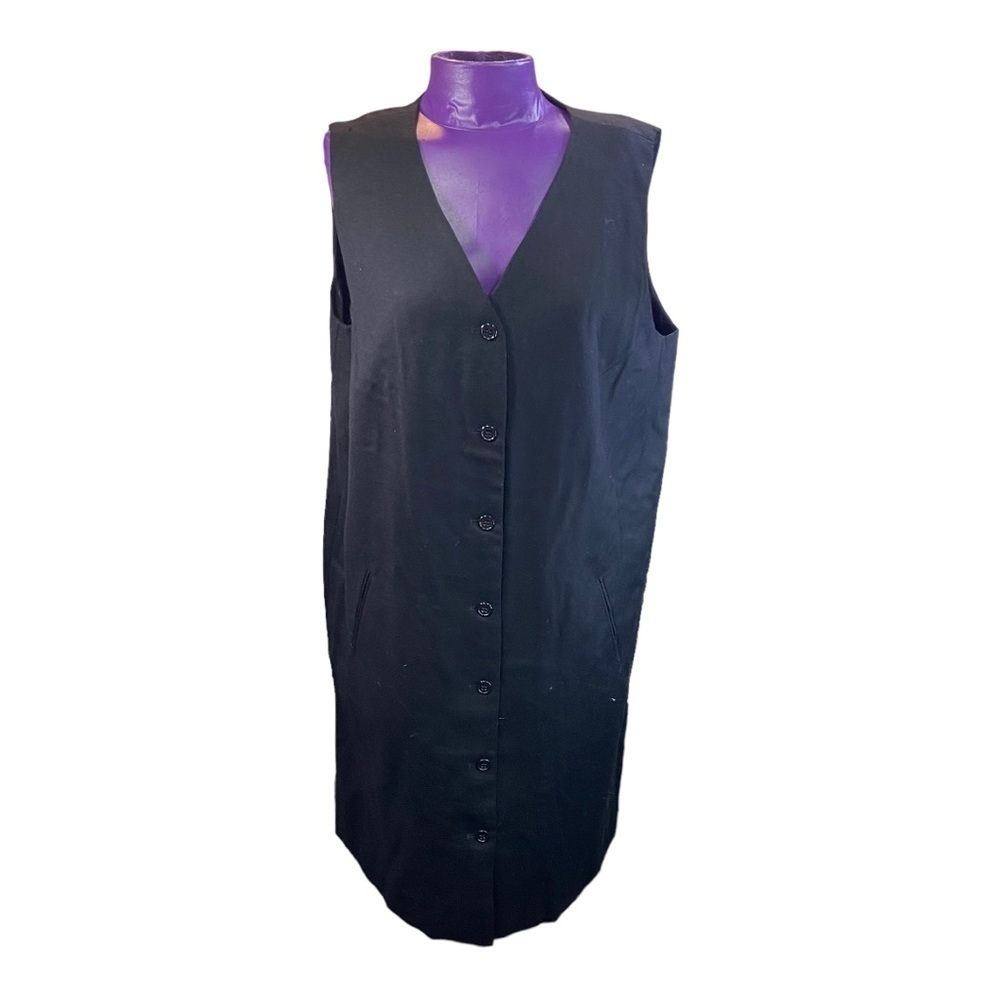 Bridgewater vintage black button front vneck sleeveless wool dress 12